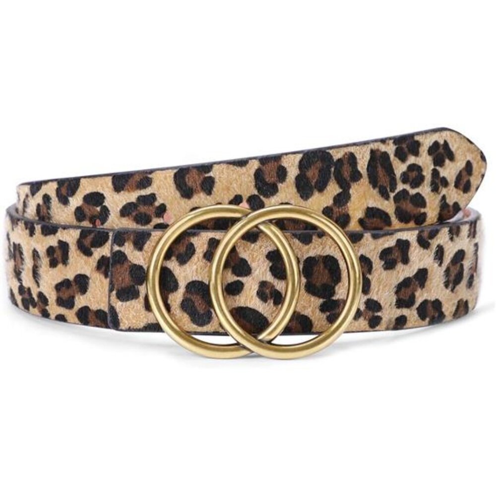 Women Leather Belt Fashion Double O-Ring Soft Faux Leather Waist Belts